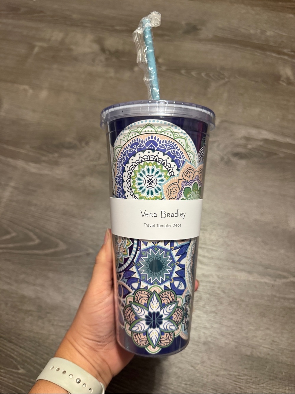 Vera Bradley Blue Multi Mandala Tumbler with Aqua Straw